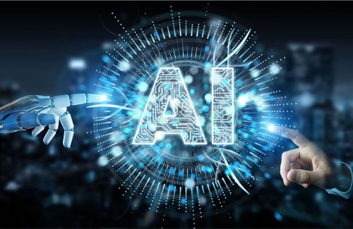 artifcial_intelligence Zwei Hände und Schrift AI für Artificial Intelligence