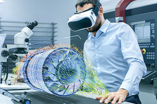 Augmented-Reality Mann mit VR Brille Augmented Reality